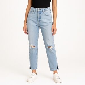Nature Denim High Rise Mom Jeans Light Wash Distressed Raw Hem Size 9